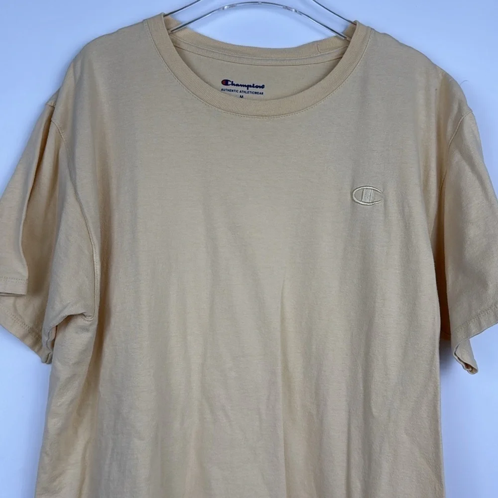 Champion Logo Short Sleeve Crewneck Athletic Knit Tee T Shirt in Yellow Size M - Picture 2 of 9